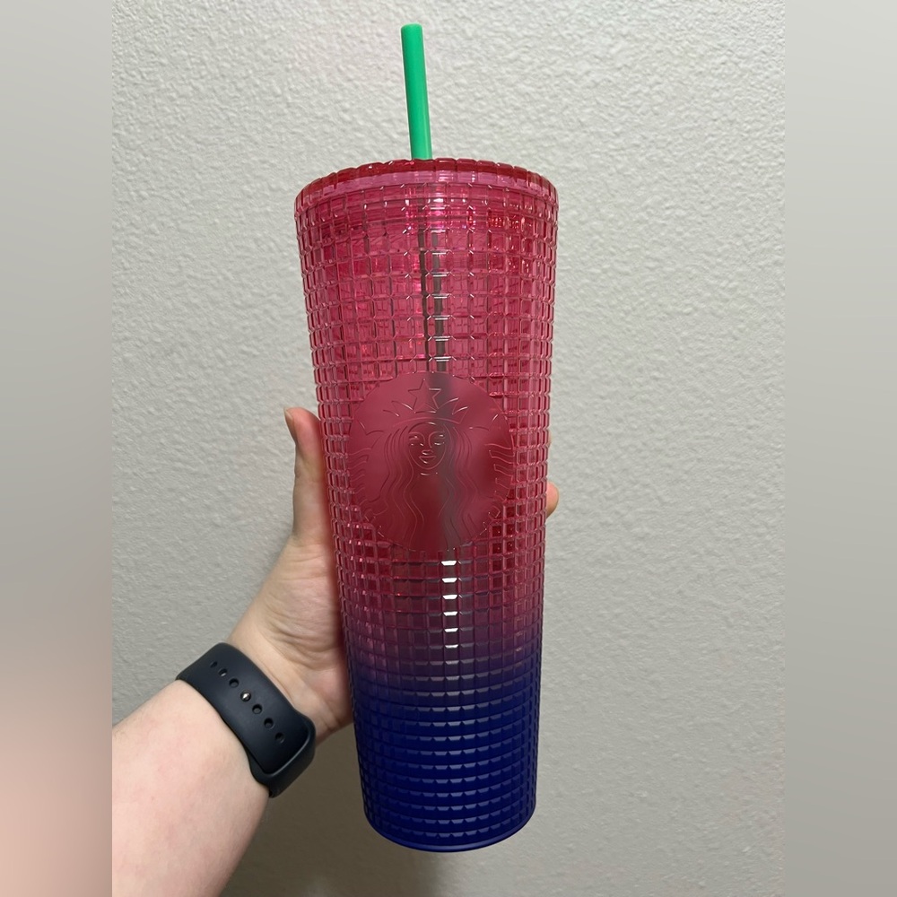 Starbucks 24oz Grid Pink and Blue Ombre Tumbler NWT